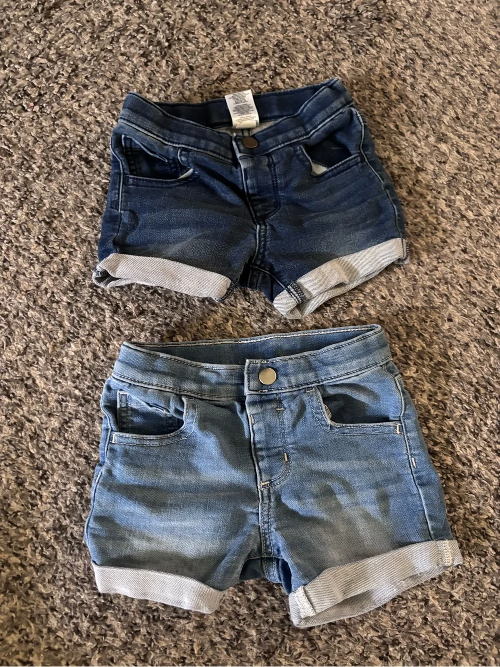 Ruffle Butts Denim Roll-Cuff Shorts - Dark Blue & Light Blue